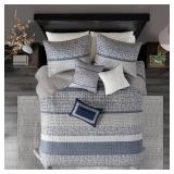 Madison Park Melody 6 Piece Reversible Jacquard Coverlet Set- Navy - King - Cal King- Retail:$109.99