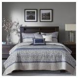 Madison Park Melody 6 Piece Reversible Jacquard Coverlet Set- Navy - King - Cal King- Retail:$109.99