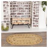Natural Tan Farmhouse Flooring Halley Multi-Circle Jute Solid Color Oval Accent Rug