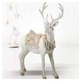 16 inch Resin Standing Deer with Glitter Saddle