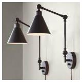 Modern Set of 2 Plug-in Adjustable Brushed Silver Swing Arm Wall Sconce for Bedroom- Retail:$129.99