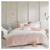 FULL/QUEEN SIZE Jojo Cotton Jacquard 7 piece Comforter set PINK/WHITE