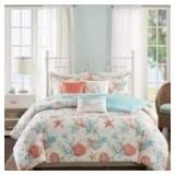 KING/CAL KING Madison Park Pacific Grove Coral Cotton 6 piece duvet cover set