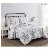 KING SIZE Cannon Kasumi Floral 3 piece Comforter Set LIGHT BLUE FLORAL