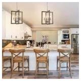 Modern Farmhouse 3-light Large 12" Pendant Lights Wood Grain Cage for Kitchen Island, Dining Room - D12" x H18"- Retail:$229.99