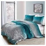 Coma Inducer Oversized Oversized Comforter - Ombre Velvet Crush - Ocean Depths Teal/Silver Gray- Retail:$154.63