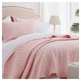 KING SET Reversible Quilted Coverlets Microfiber PINK