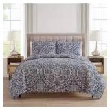 TWIN SIZE Asher Home Blue Medallion Quilt Set