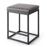 PHI VILLA 24"/30" High Square Barstool, Backless Metal Frame Leather Upholstered Bar Stool Chair, Black- Retail:$79.98