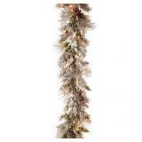 Snowy Green- 9 ft. Snowy Bedford Pine Garland with Battery Operated LED Lights