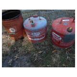 2 Gas Cans and Derby Lube Bucket