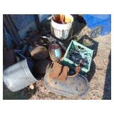 Lot of Cast Iron-Pans, Large Pot (cracked), Cobbler Stands and more