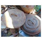 Lot of Cast Iron-Pans, Large Pot (cracked), Cobbler Stands and more