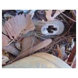 Lot of Cast Iron-Pans, Large Pot (cracked), Cobbler Stands and more