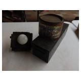 Door lock set, coffee tin, and bank box