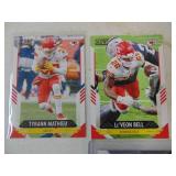 Lot of 4 2021 Score Football Cards Mahomes, Hill Mathieu, Bell