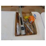 Flat of tools with level, crescent