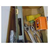 Flat of tools with level, crescent