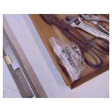 Flat of tools with level, crescent