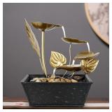 Tabletop Fountain Indoor Lotus Leaf Relaxation Fountain for Home Decor - Gold -Retail $45.18