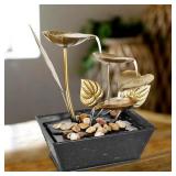 Tabletop Fountain Indoor Lotus Leaf Relaxation Fountain for Home Decor - Gold -Retail $45.18