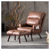 Ovios Recliner Chair with Ottoman Lumbar Support Wood Leg - Brown Faux Suede Retail: $489.49