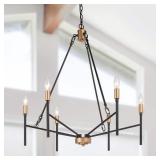 Modern Black Gold 6-Light Metal Candle Chandelier for Dining Room - D26.8" x H30" Retail: $249.99