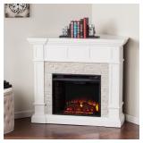 PARTIAL: 1 Box -Fireplaces Copper Grove Helianthus White Faux Stone Corner Electric Fireplace -Retail $794.99