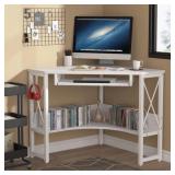 Cassey 27.6 in. Wood White Corner Desk, Triangle Desk Corner Writing Desk Laptop Gaming Table with Keyboard Tray -Retail $115.99