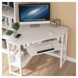 Cassey 27.6 in. Wood White Corner Desk, Triangle Desk Corner Writing Desk Laptop Gaming Table with Keyboard Tray -Retail $115.99