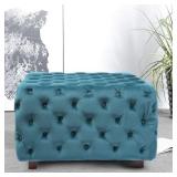 Adeco Square Tufted Fabric, Bench Footstool with Wood Legs Ottomans & Storage Ottomans (Blue) Retail: $213.99