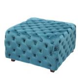 Adeco Square Tufted Fabric, Bench Footstool with Wood Legs Ottomans & Storage Ottomans (Blue) Retail: $213.99