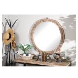 Light Brown Wood Rustic Wall Mirror 36 x 36 x 2" - Round -Retail:$279.99