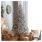 Veikous 6FT/7.5FT Pre-lit Christmas Tree Snow Flocked/Artificial with Lights and Metal Stand Retail:$189.99