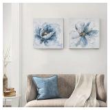 Madison Park Gleaming Blue Florals Printed Canvas 2-Pc Set -Retail $59.99