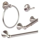 BHP Waterfront Series 4 Piece Bathroom Hardware Accessory Set - 24" Towel Bar, Hand Towel Bar, Toilet Paper Holder & Robe Hook - Brushed Nickel -Retail $34.60