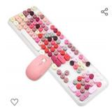 SADES V2020 Wireless Keyboard and Mouse Combo, White Colorful Wireless Keyboard with Round Keycaps,2.4GHz Dropout-Free Connection,Long Battery Life,Cute Wireless Moues for PC/Laptop/Mac