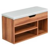 HOMCOM Sturdy Shoe Organizer Storage Bench with 2-Tier Rack for Storing Shoes, Socks with Padded Seat, Brown- Retail:$83.99