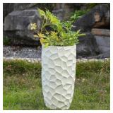 22.4in. H MgO Fiberclay White Wavy Tall Planter- Retail:$76.09
