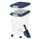 IRIS 3-Piece Airtight Pet Food Container & Scoop Combo, Navy Blue