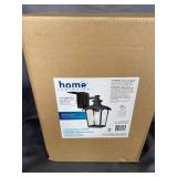 Spence 1-Light Outdoor Wall Lantern With Seeded Glass and Built-In GFCI Outlets, Black Finish