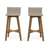 Light Brown+Teak Finish La Brea Outdoor Acacia Wood and Wicker Barstools