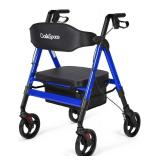 OasisSpace Heavy Duty Rollator Walker - Bariatric Rollator Walker with Large Seat for Seniors Support Up 450 lbs (Blue)