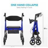 OasisSpace Heavy Duty Rollator Walker - Bariatric Rollator Walker with Large Seat for Seniors Support Up 450 lbs (Blue)