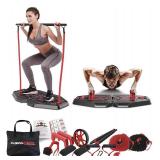 Fusion Motion Portable Gym with 8 Accessories Including Heavy Resistance Bands, Tricep Bar, Ab Roller Wheel, Pulleys and More - Full Body Workout Home Exercise Equipment to Build Muscle and Burn Fat