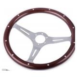 38cm Wooden Steering Wheel, ihreesy Universal 15 inch Wood Grain Steering Wheel Vintage Slotted 3 Spoke Steering Wheel #B