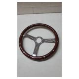 38cm Wooden Steering Wheel, ihreesy Universal 15 inch Wood Grain Steering Wheel Vintage Slotted 3 Spoke Steering Wheel #B