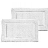 mDesign Soft 100% Cotton Hotel-Style Rectangular Spa Mat Rug, Plush Water Absorbent, Decorative Border - for Bathroom Vanity, Bathtub/Shower - Machine Washable - 2 Pack - White