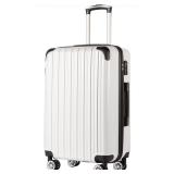 Coolife Luggage Suitcase PC+ABS Spinner Carry on (white grid new, M(24in)