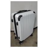 Coolife Luggage Suitcase PC+ABS Spinner Carry on (white grid new, M(24in)